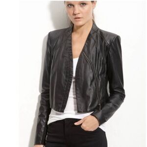 June Vintage Asymmetrical Leather Jacket XS Black Cropped Moto Edgy Classic Chic